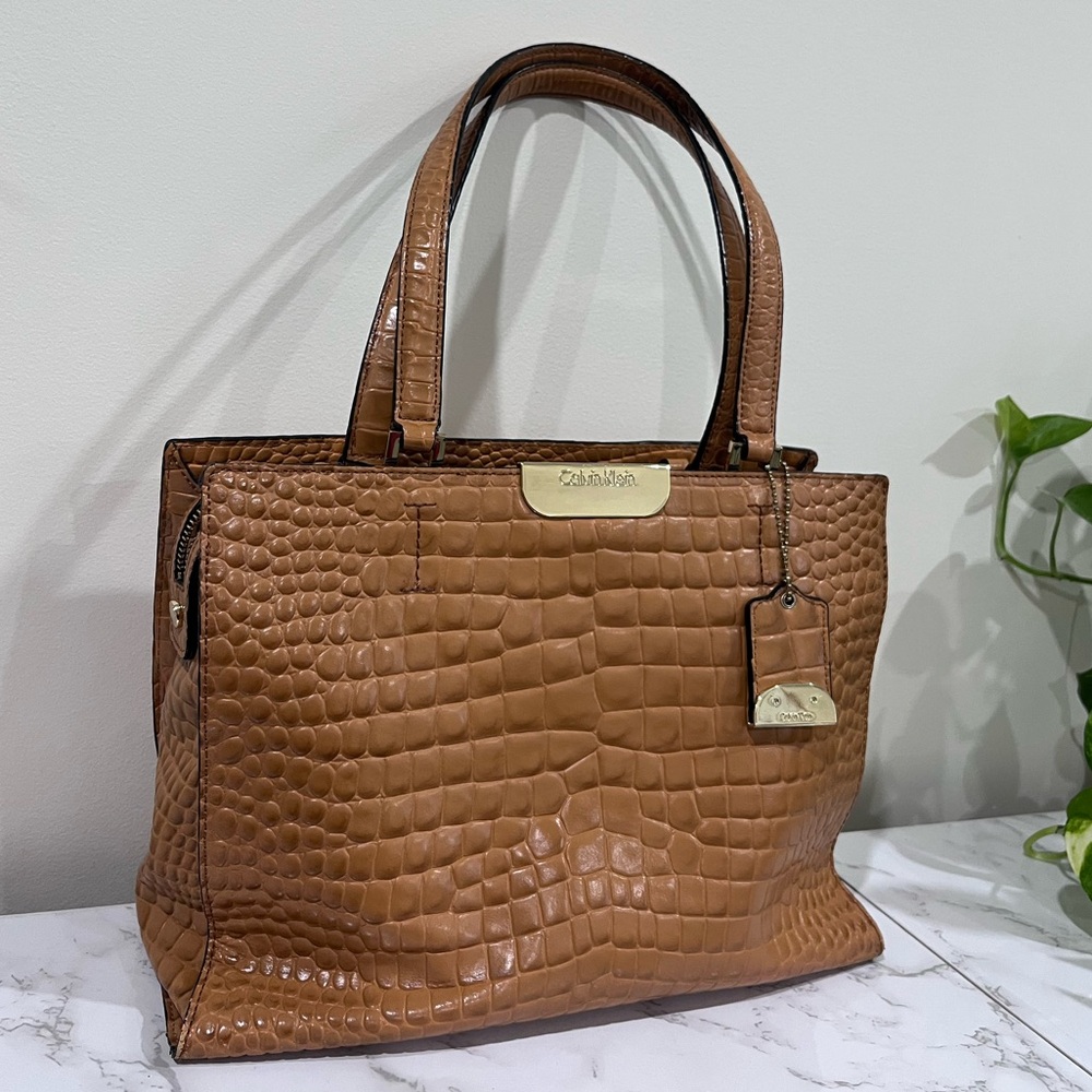 Calvin Klein Tan Croc-Embossed Tote